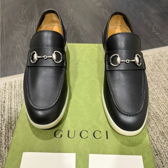 Gucci | Shoes | Gucci Black Leather Loafers With Silver  display picture 1